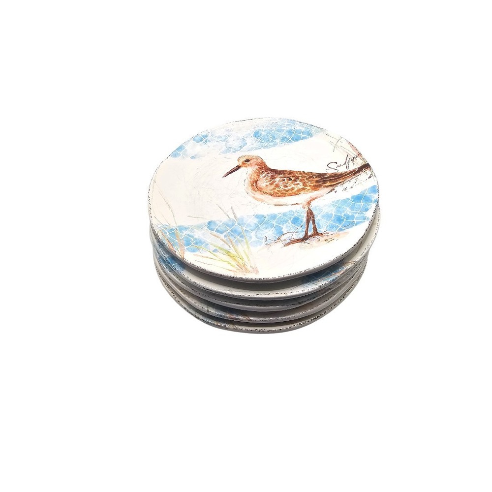 Pier 1 Sandpiper Bird Ceramic‎ Salad Luncheon Plates 8"- Set of 5